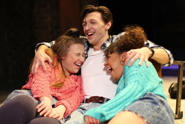 Jump to it. Sue (Gemma Dobson) and Rita (Alyce Liburd) enjoy some laughs with sex-starved Bob (John Askew) (Curtesy: Out of Joint)