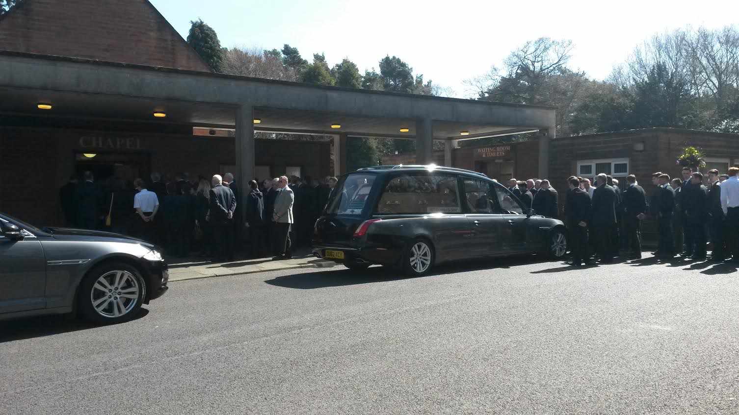 Mourners gathered outside Kirkcaldy Cremetorium