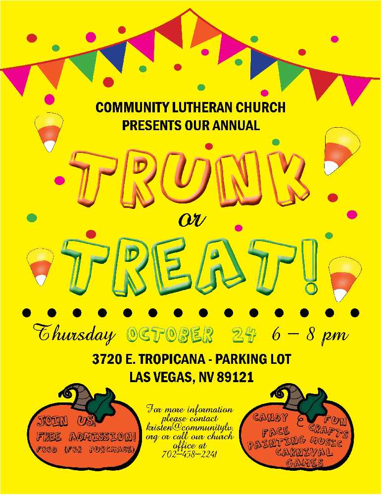 Community Lutheran Chruch Presents Our Annual TrunkorTreat Right